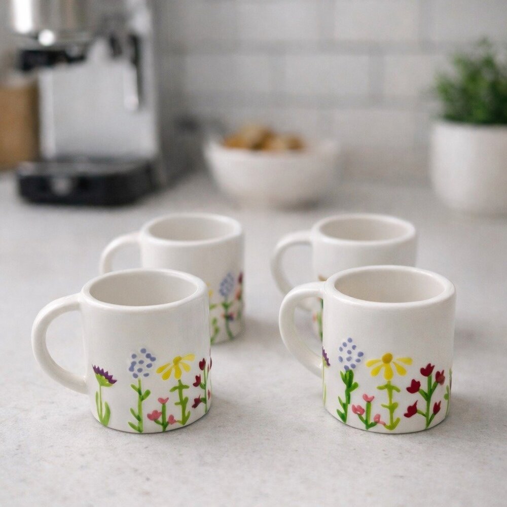 Lang Set of 4 Mini Espresso Mugs 2.5" Spring Floral Kitchen